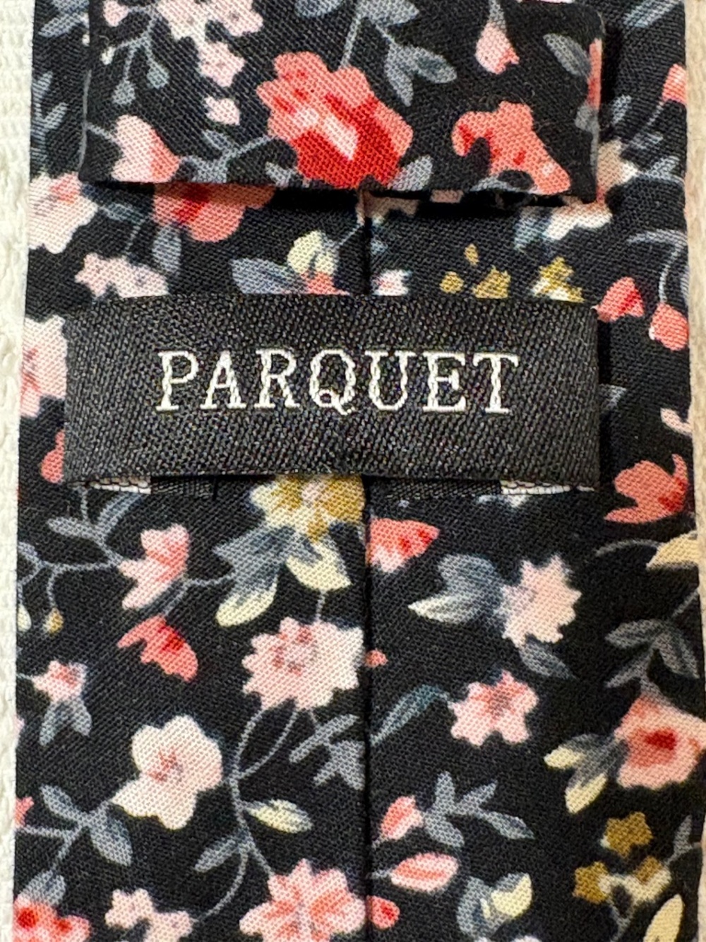 Parquet Floral Skinny Tie Black Pink Cotton Slim Necktie 2.5”